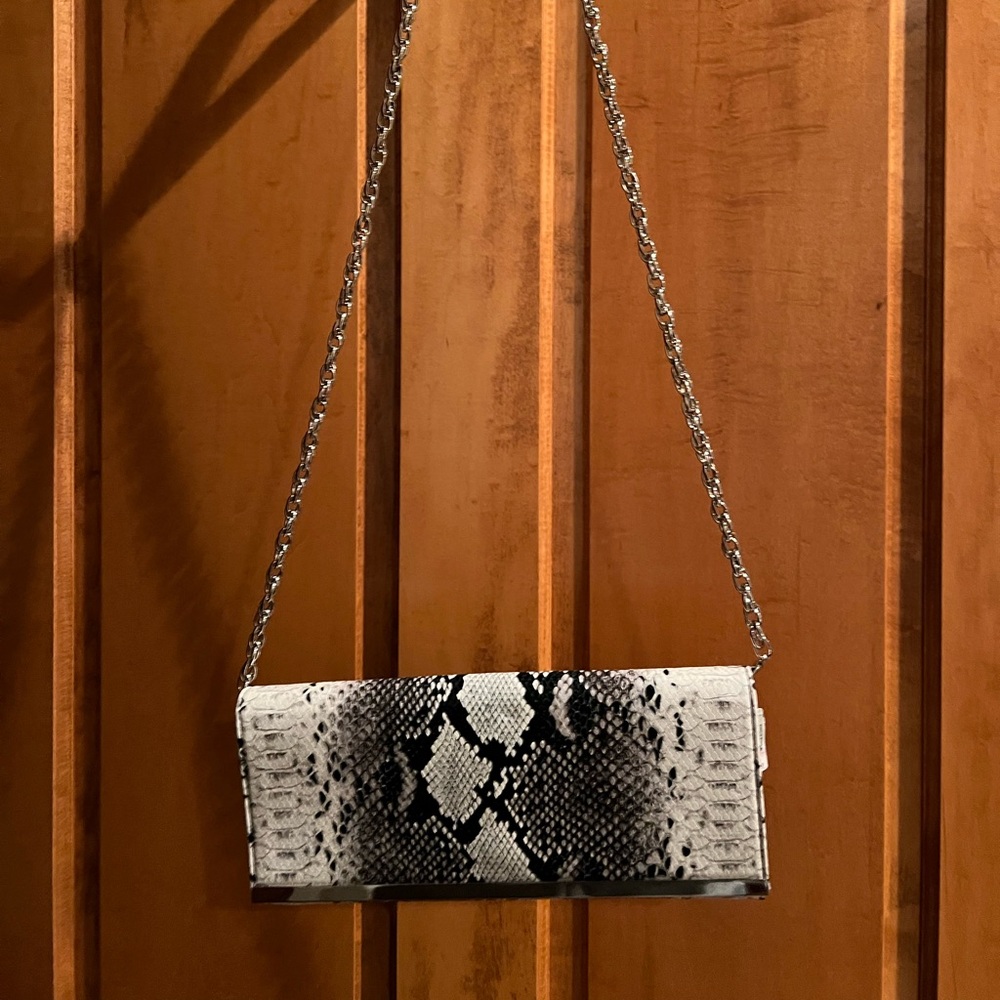 White House Black Market Snakeskin Clutch with Chain